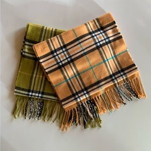Knit Scarfs Plaid Bundle of 2 Scarves Orange. Green. Lightweight.